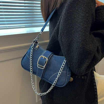 Denim Shoulder Bags Women's Fashion Chains Handbag Crossbody Bags Small Square Armpit Bag