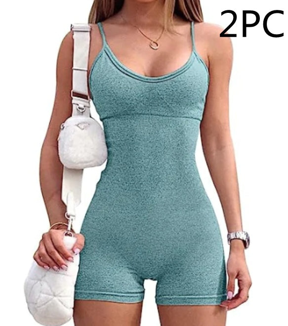 Spaghetti Strap Shorts Jumpsuit Sports Yoga Workout Tight