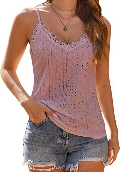 Solid Color Hollow Lace Strappy T-shirt