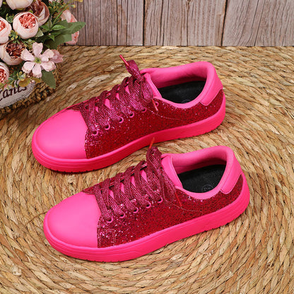 Glitter Sequin Design Flats Shoes Women Trendy Casual Women Gym From House Rose Red Size35