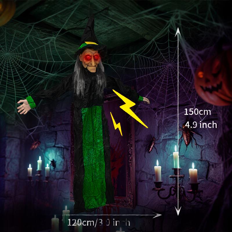 Horror Halloween Witch Hanging Ghost Electric Mouth Opening Sensor Holidays DealSniper.net