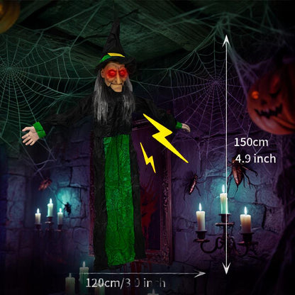 Horror Halloween Witch Hanging Ghost Electric Mouth Opening Sensor Holidays DealSniper.net