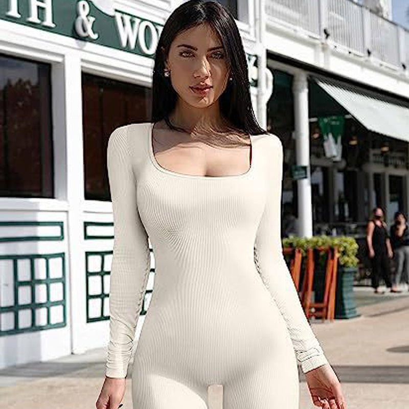 Women's Yoga Sports Fitness Jumpsuit Workout Women dealsniper-net Beige 2XL