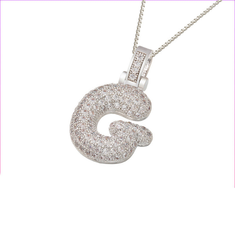 Clavicle Chain Copper Micro Inlaid Zircon 26 Letter Pendant Jewelry dealsniper-net G Silver