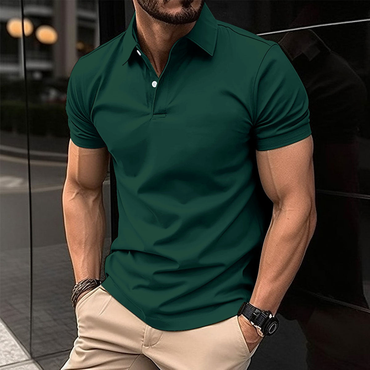 Summer Short Sleeve Polo Shirt Men Solid Color Men dealsniper-net Dark Green 2XL