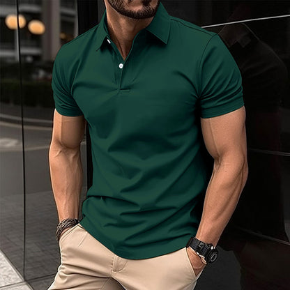 Summer Short Sleeve Polo Shirt Men Solid Color Men dealsniper-net Dark Green 2XL