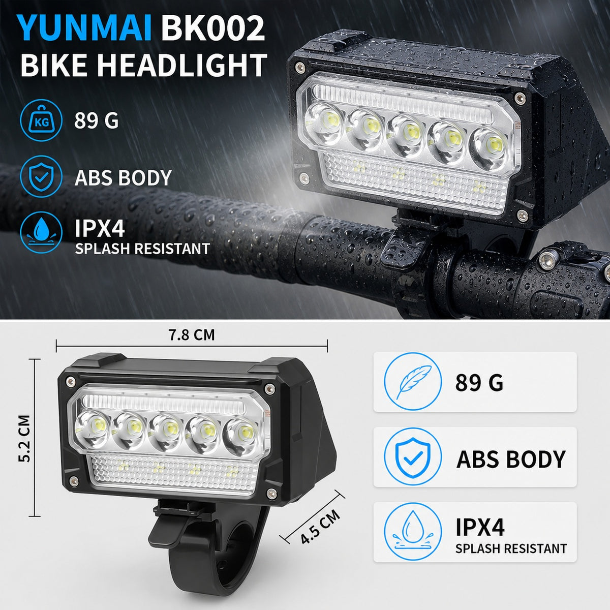 Rechargeable Motion Sensor Battery Display Type C LED Bicycle Light Vehicle DealSniper.net