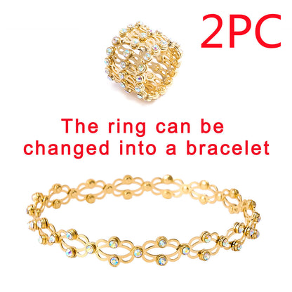 2 In 1 Folding Retractable Rings Bracelet Magic Rhinestone Jewelry dealsniper-net Golden AB diamond 2PC