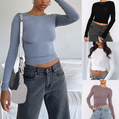 Women's Clothing Fashion Slim Long-sleeved Pullovers Tops Solid Causal Fit Shirts Women dealsniper-net