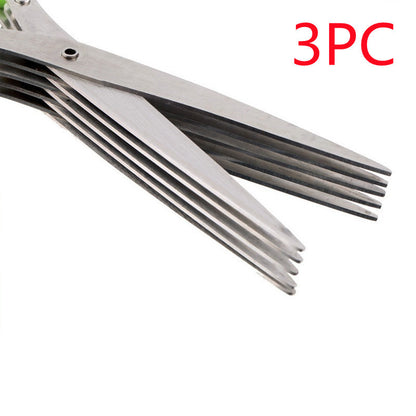 Multifunctional Multi-layer Green Onion Scissors Stainless Steel Kitchen dealsniper-net Green 3PC 5Layers