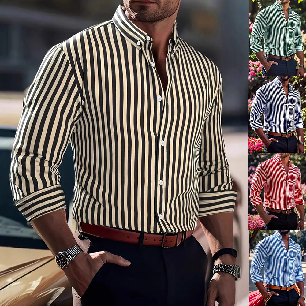 Ins Stripe Printed Long Sleeve Shirt Men Fashion Men Gym From House