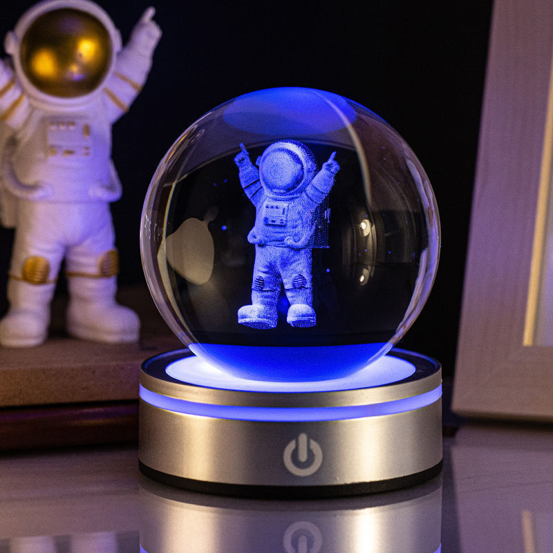 Creative 3D Inner Carving Luminous Crystal Ball Home Decor dealsniper-net Astronaut 8cm