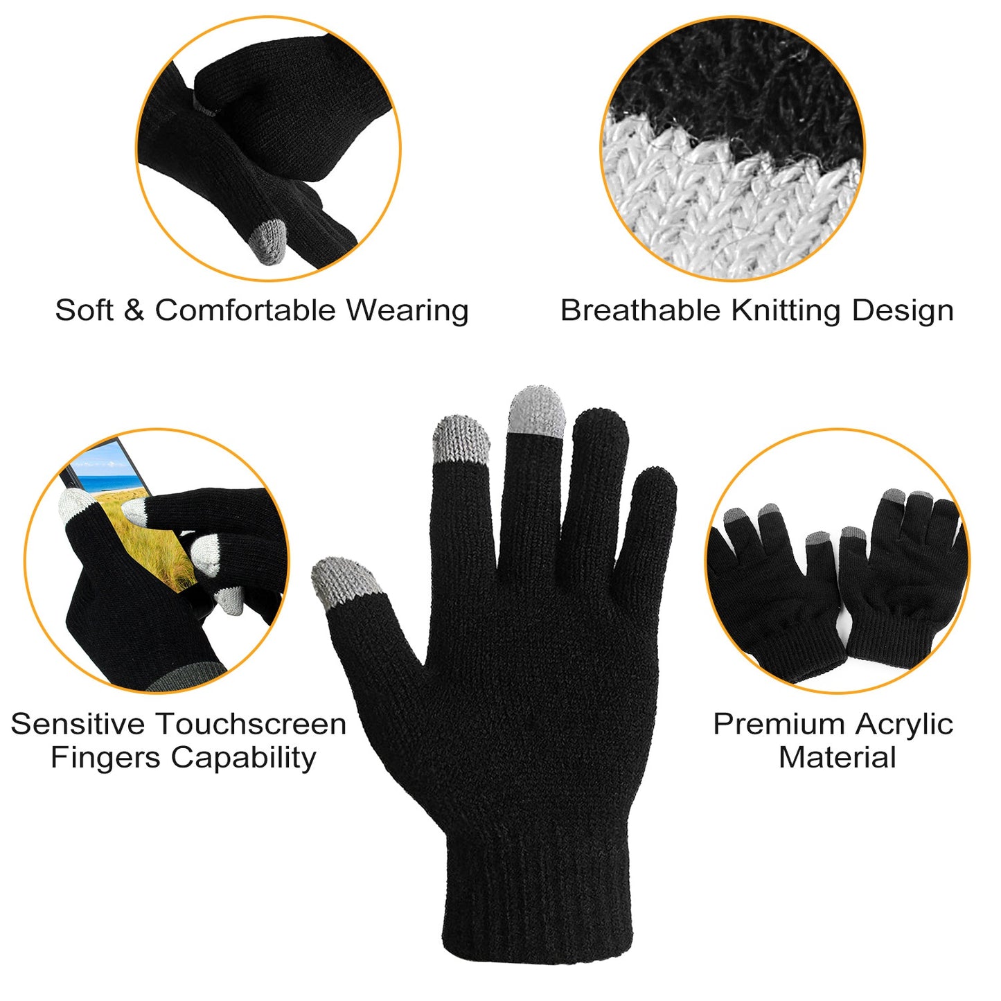 Unisex Touch Screen Gloves Full Finger Winter Warm Knitted Gloves Outdoor Gym From House