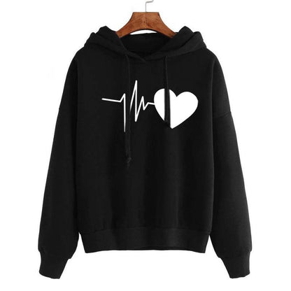 Heart Print Streetwear Hoodies Women Sweatshirt