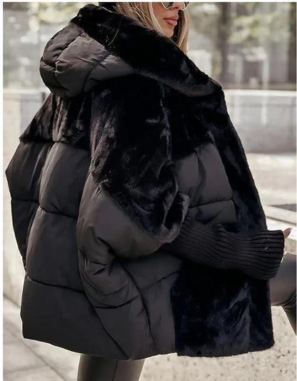 Women's Loose Cotton Coat Faux Fur Patchwork Winter Coat Women null