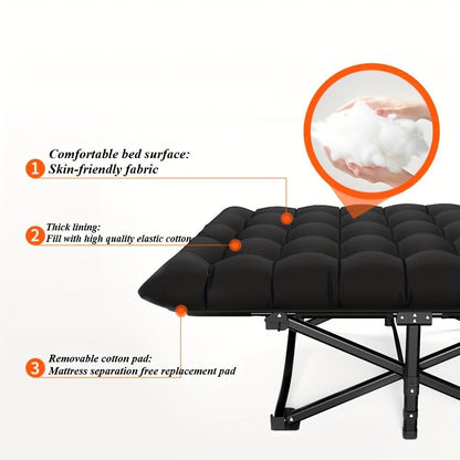 Black Heavy Duty Foldable Camp Cot With Storage Bag Outdoor DealSniper.net