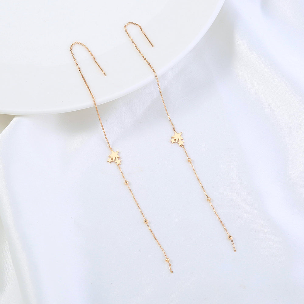 Gold Copper Five-pointed Star Long Tassel Ear Wire Jewelry dealsniper-net