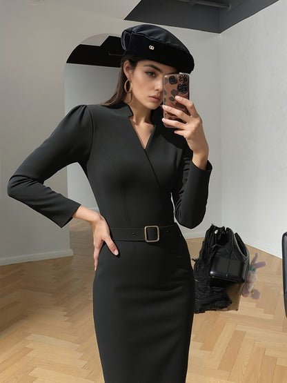 Slim-fitting Casual Suit Dress V-neck Long-sleeved Dresses Women null