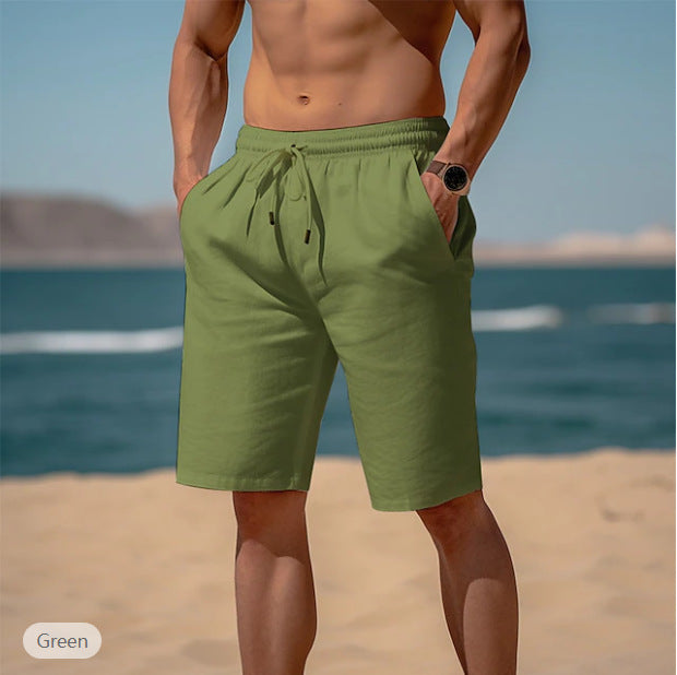 Summer Drawstring Shorts Elastic Waist Straight Pants Beach Men DealSniper.net
