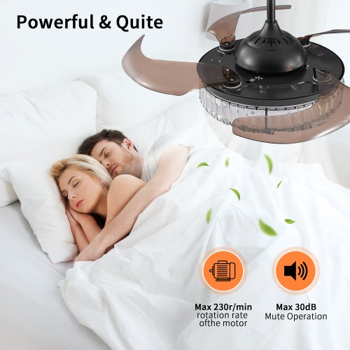 Modern LED Retractable Ceiling Fan With Light And Remote