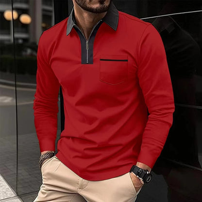Autumn Mens Long Sleeve Zipper Polo Shirts Casual Lapel Men DealSniper.net