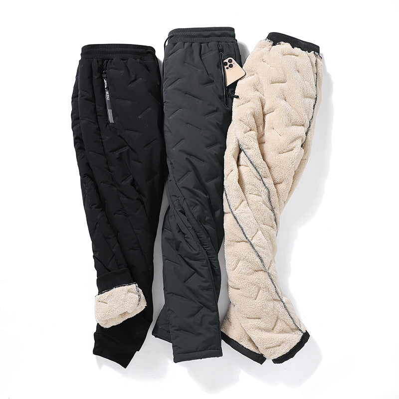 Men's Trousers Winter Velvet Thickening Loose Fleece Pants With Zip Pocket Large Size Windproof Warm Jogging Pants Men dealsniper-net