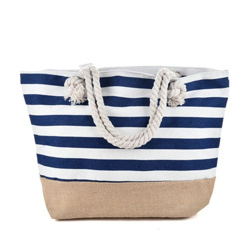 Striped Beach Bag Casual Large Capacity Women Shoulder Bags Women DealSniper.net Navy Blue 50x12x35cm