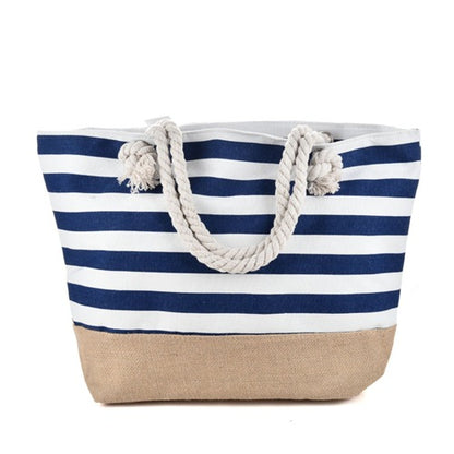 Striped Beach Bag Casual Large Capacity Women Shoulder Bags Women DealSniper.net Navy Blue 50x12x35cm