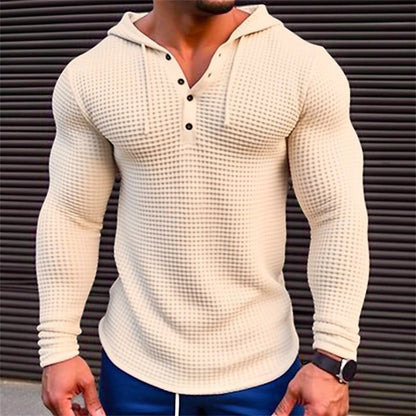 Men's Pullover Casual Long Sleeve T-shirt Waffler Slim Tops