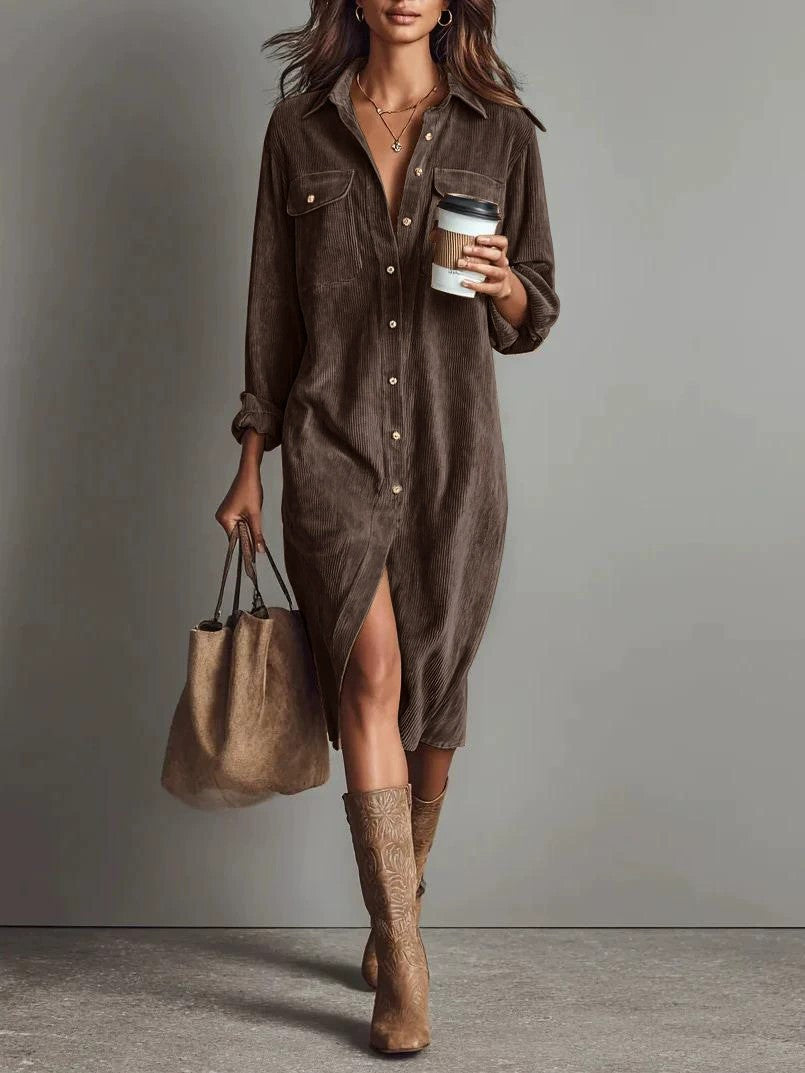 Turn-Down Collar Buttons Chic Casual Dress Women Gym From House Coffee A 2XL