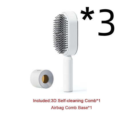 Self Cleaning Hair Brush For Women One-key Cleaning Hair Loss Airbag Massage Scalp Comb Anti-Static Hairbrush Beauty DealSniper.net 3pcs Set B