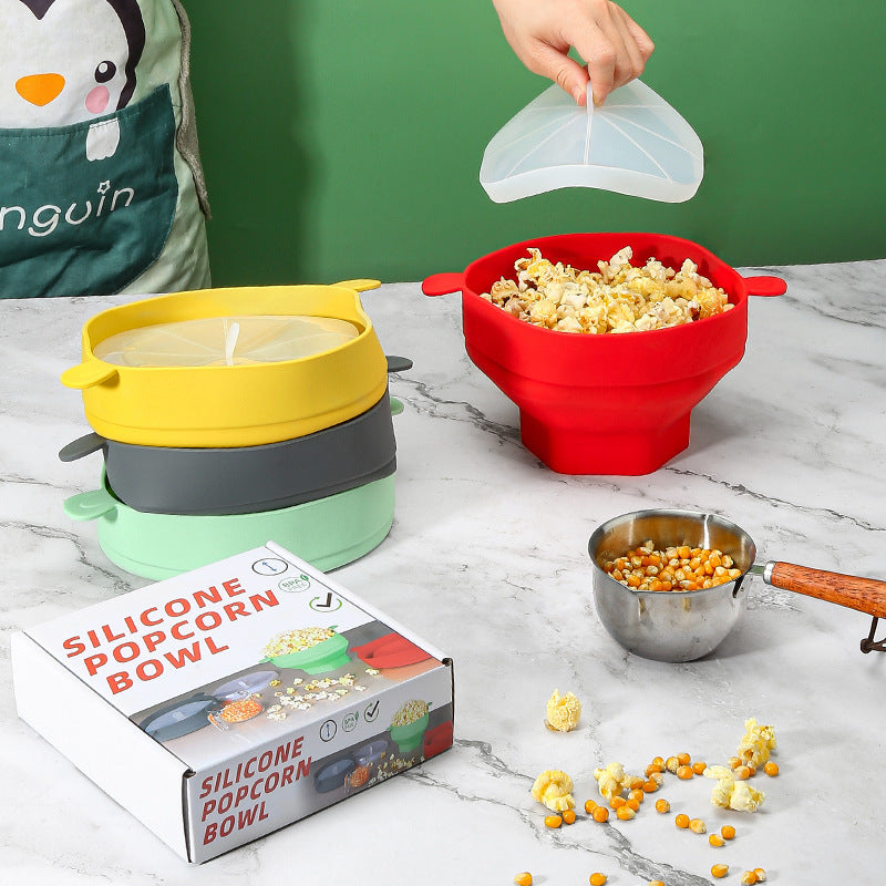 Silicone Popcorn Bucket High Temperature Resistant With Cover Kitchen dealsniper-net