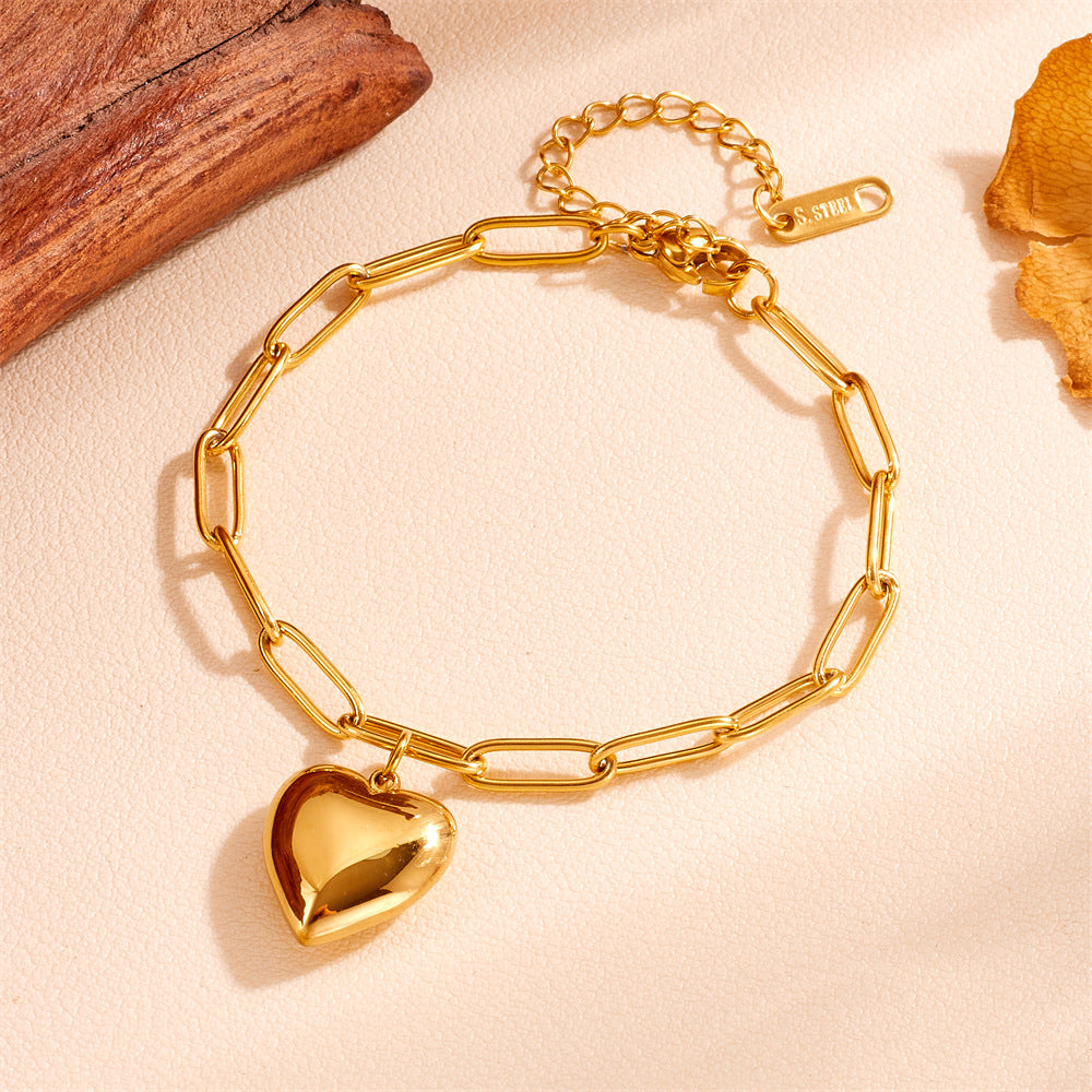 Stainless Steel Fashion Personality Simple Punk Retro Hip-hop Jewelry dealsniper-net Small Peach Heart Golden