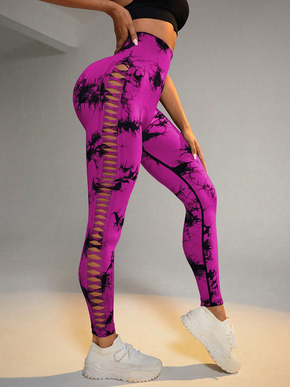 Hollow Tie Dye Printed Yoga Pants High Waist Butt Lift Women Gym From House Dark Rose Red L