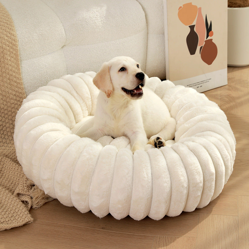 Pet Kennels Long Plush Round Cat Nest Winter Warm Dog Beds Pets Gym From House White Outer Diameter 40cm
