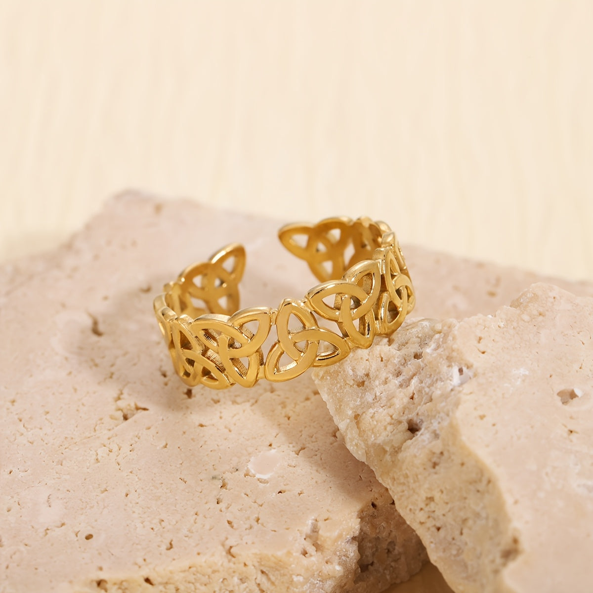 1 Piece Celtic Knot Stainless Steel Open Ring Retro Hollow Woven Band Jewelry Gym From House