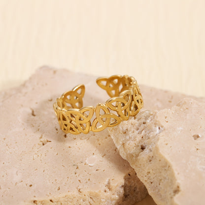 1 Piece Celtic Knot Stainless Steel Open Ring Retro Hollow Woven Band Jewelry Gym From House