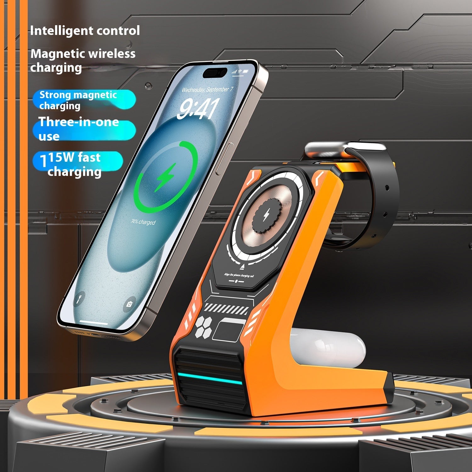 Magnetic Three-in-one Wireless Charger Mobile Phone Holder Electronics Gym From House