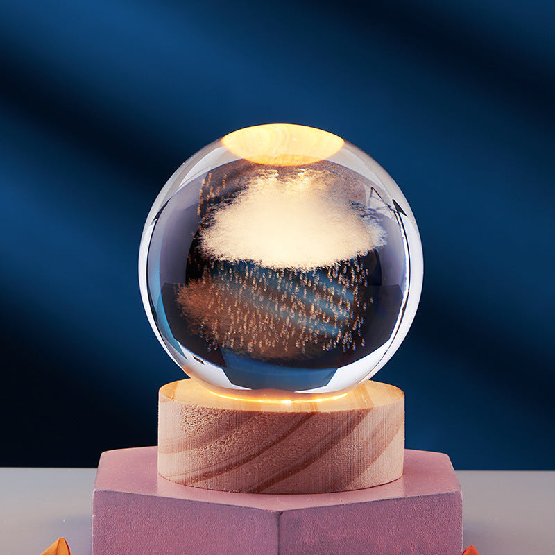 Crystal Ball 3D Inner Carved Solar System Glowing Night Lights Home Decor DealSniper.net Clouds and Rain 6CM Ball And Base