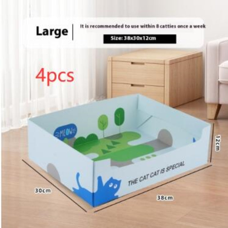Portable Folding Semi-open Thickened Disposable Litter Box Pets Gym From House Litter Box Large C03 4 Pack