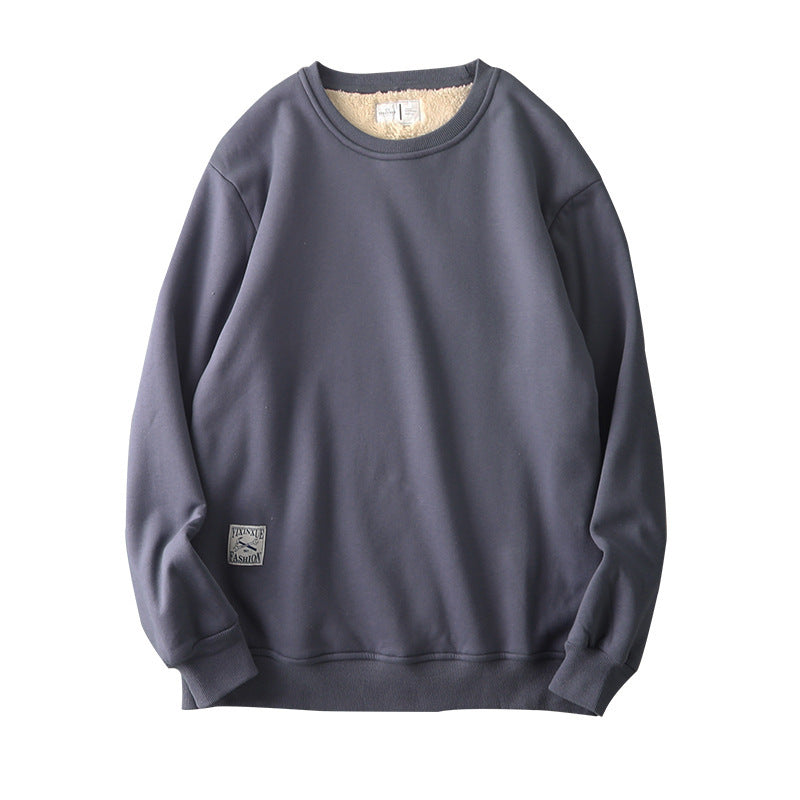 Winter Fleece Sweatshirt Warm Round Neck Pullover Top Men dealsniper-net Light gray 2XL