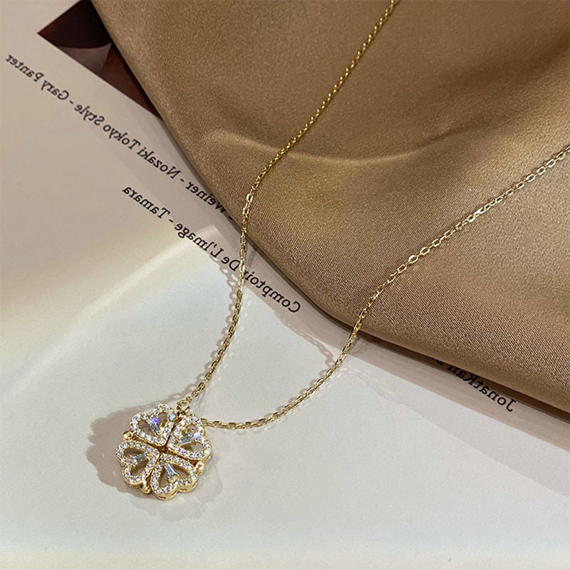 Retro Magnetic Folding Heart Shaped Four Leaf Clover Chain Gifts Holidays dealsniper-net Gold 1PC