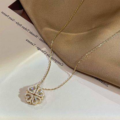 Retro Magnetic Folding Heart Shaped Four Leaf Clover Chain Gifts Holidays dealsniper-net Gold 1PC