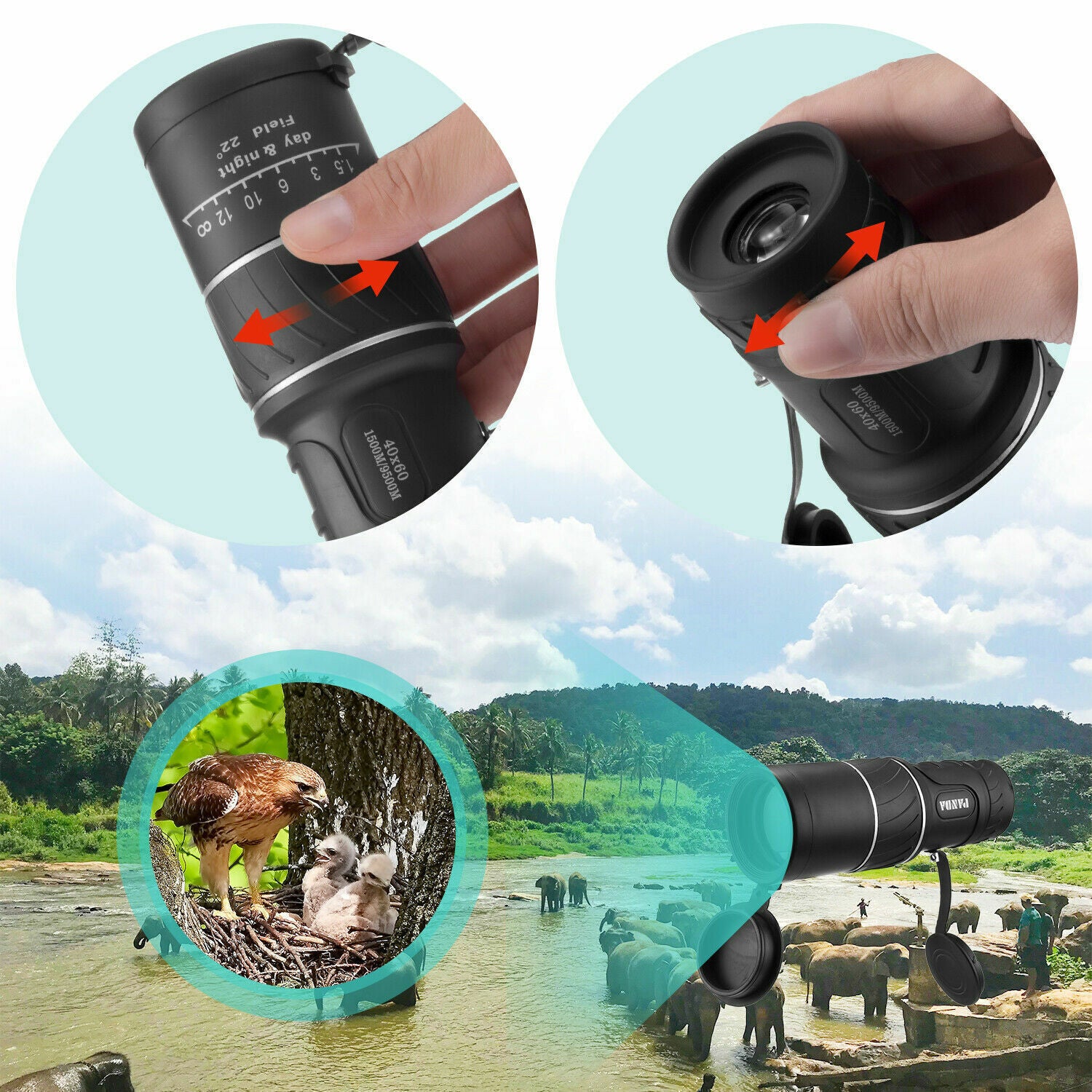 40x60 Day Night Vision HD Optical Monocular Hunting Camping Outdoor DealSniper.net