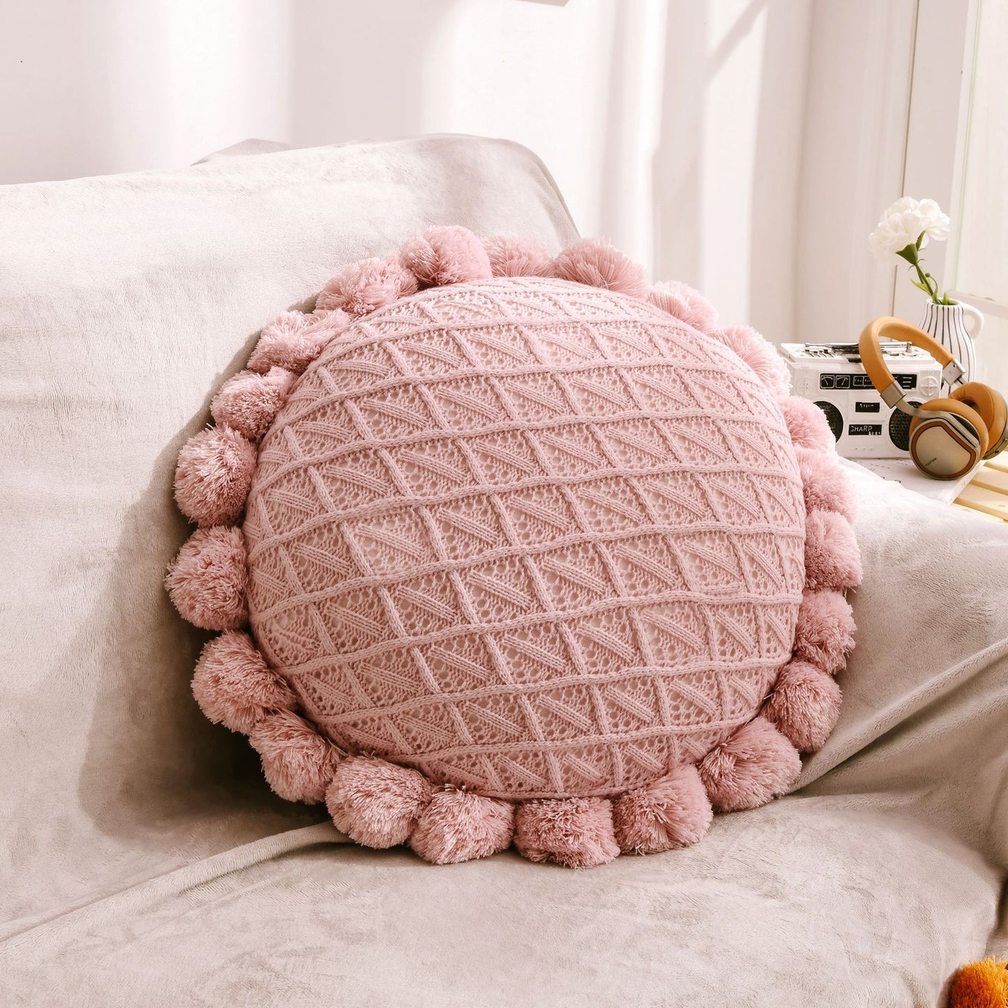 Creative Ball Pillow Futon Knitted Cushion House DealSniper.net Pink