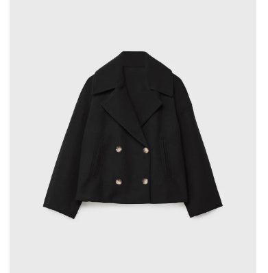 Ins Double-breasted Lapel Blazer Jacket Fashion Loose Woolen Women null Black 2XL