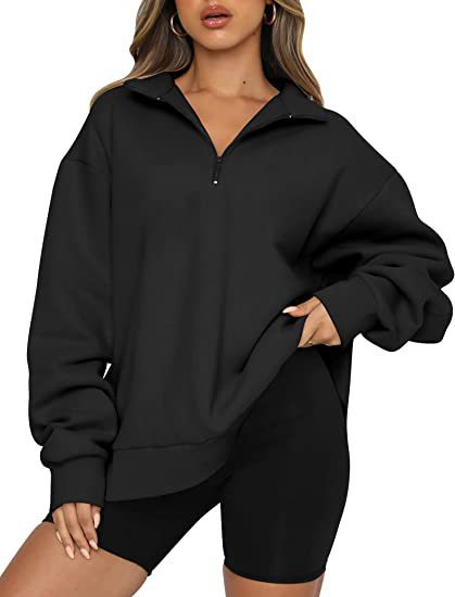 Women Sweatshirts Zip Turndown Collar Loose Casual Tops Clothes Women dealsniper-net Black 3XL