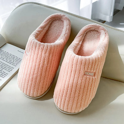 Solid Color Simple Cotton Slippers Winter Non-slip Home Warm Plush Slippers Household Indoor Couple Women's House Shoes Women dealsniper-net