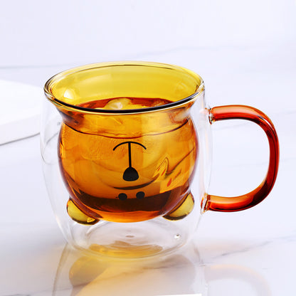 Creative Bear Double Coffee Milk Glass Cute Summer Kids Juicy Cup Kitchen dealsniper-net 250ml amber