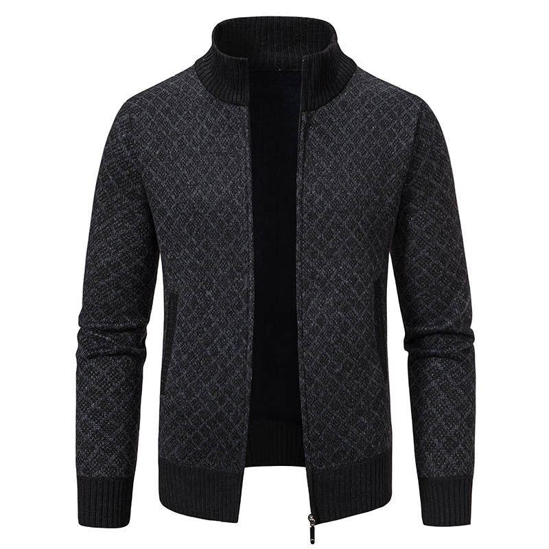 Thickened Plaid Print Jacket Cardigan Fashion Slim Fit Zipper Men Gym From House Black L